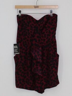 Express Strapless Burgundy and Black Leopard Romper